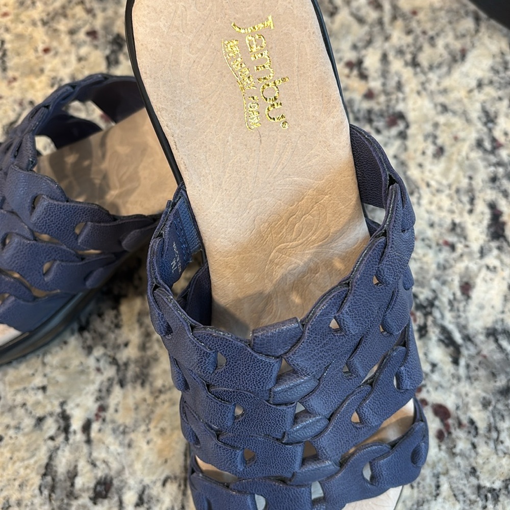 Jambu memory foam leather romance Navy Woven wedge Sandals - Picture 10 of 14
